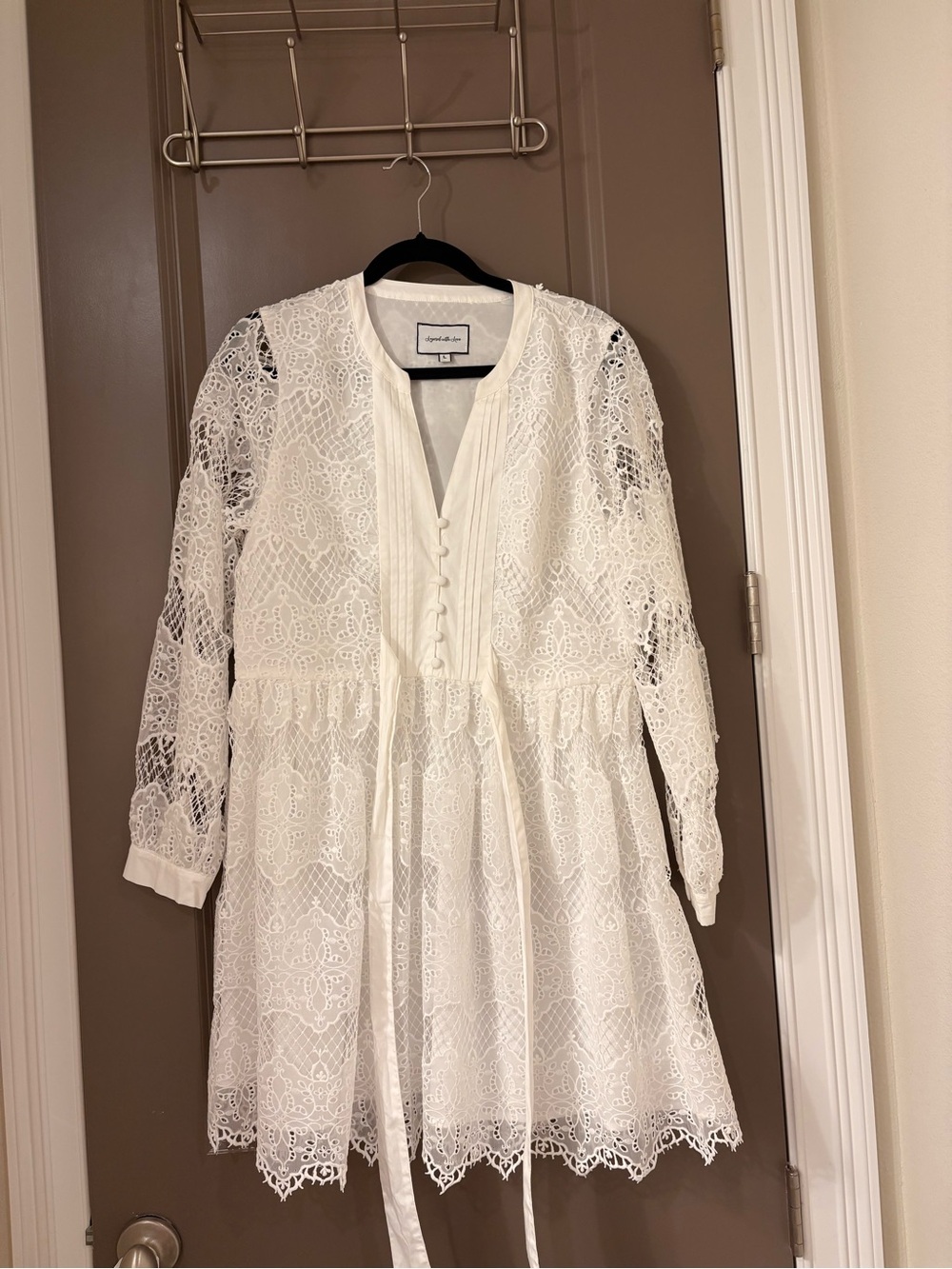 White Lace Button-Front Mini Dress